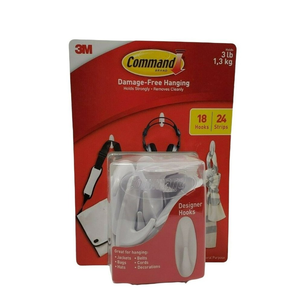 3M Command Strips General Purpose Hooks, Designer Hooks Medium, 18 Hooks